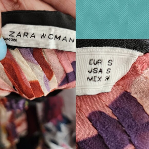 Zara Woman Abstract Floral Halter Pleated Flowy Tank - Picture 5 of 5